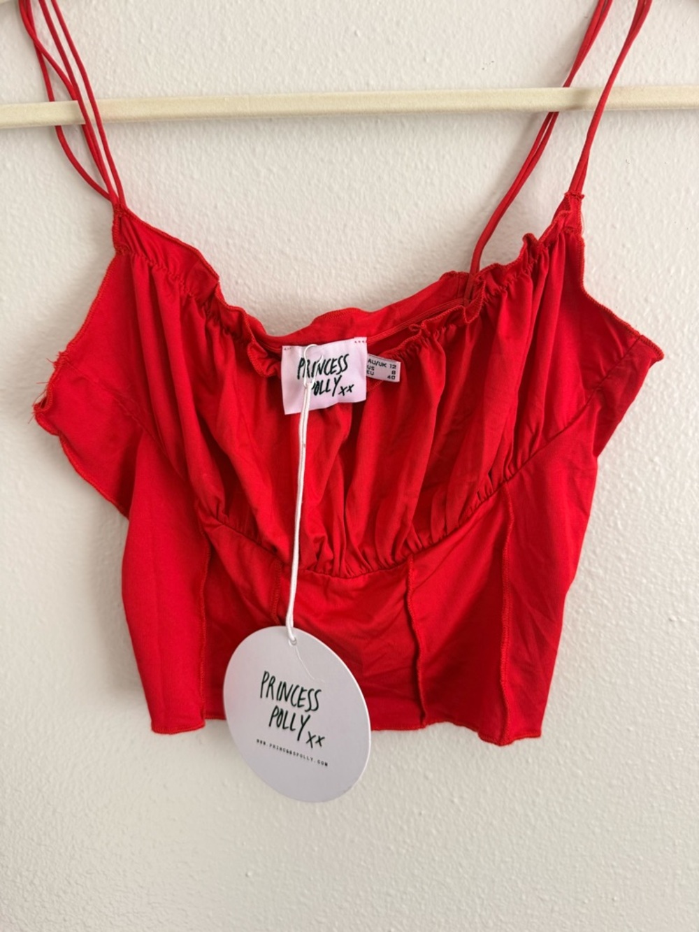 Princess Polly Bright Red Double Spaghetti Strap Crop Camisole